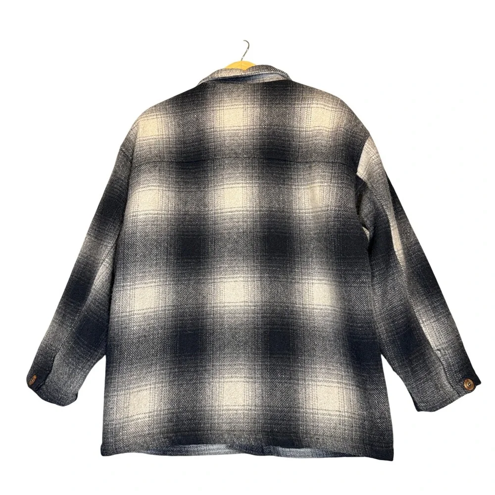 Urban Equipment Chore Coat Mens Small Gray Ombre Plaid Wool Blend Quilted Jacket